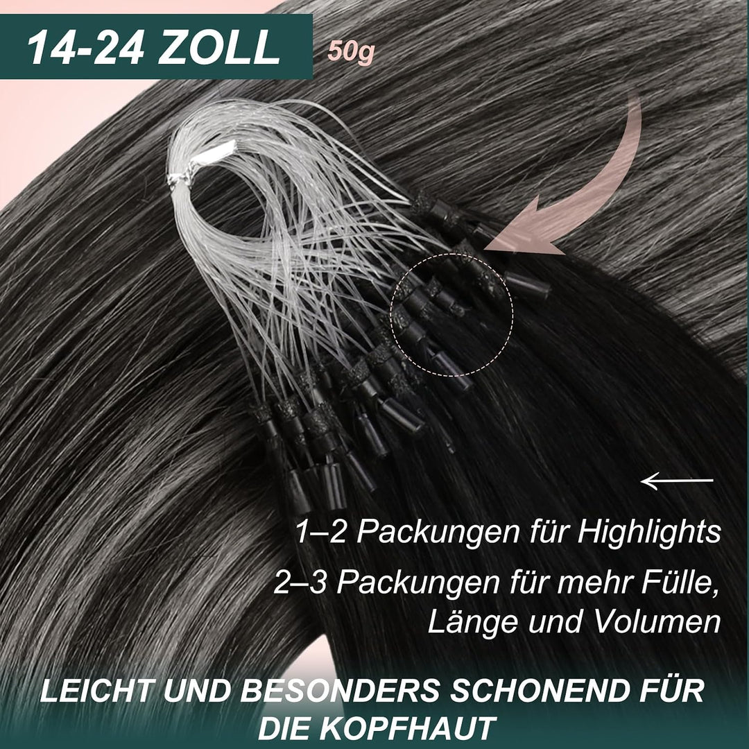 Easyouth Balayage Microring Extensions Echthaar Microring Extensions Off Black Mix Silber und Off Bl