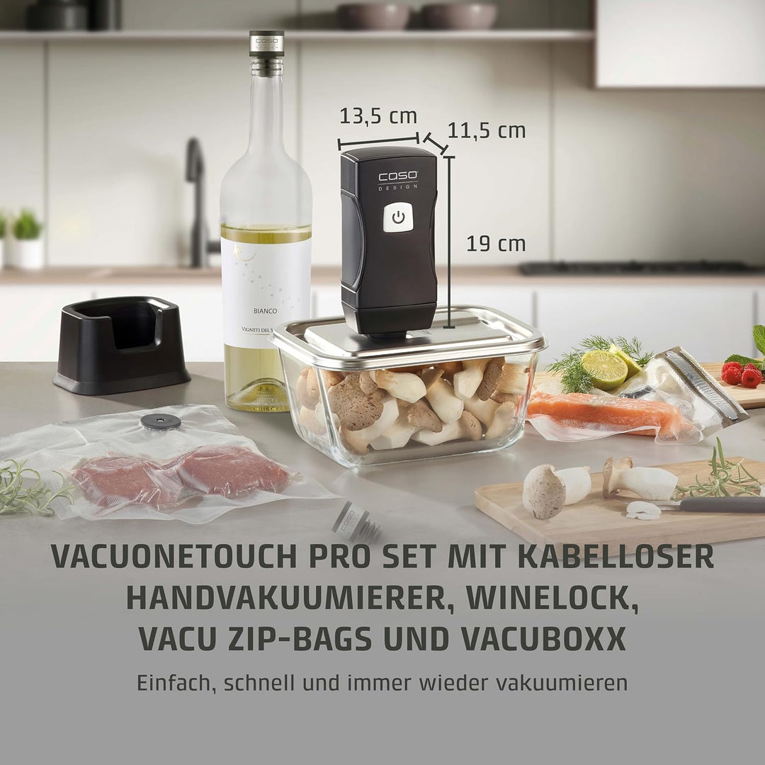 CASO Vacu OneTouch Pro Set - kabelloser Handvakuumierer mit umfangreichem Zubehör, Vakuumiergerät mi
