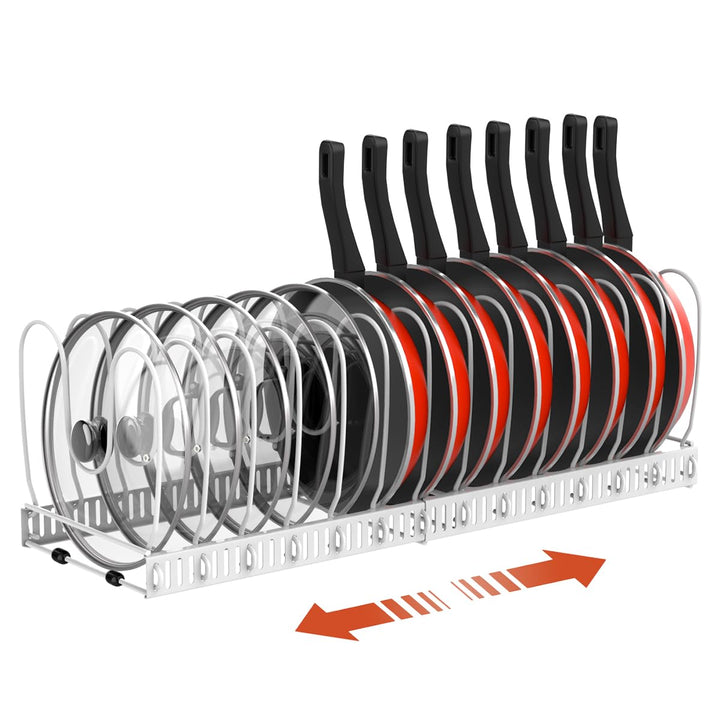 Housolution Pfannenhalter für Schublade, Erweiterbarer Topfdeckelhalter mit 14 Verstellbaren Teiler,