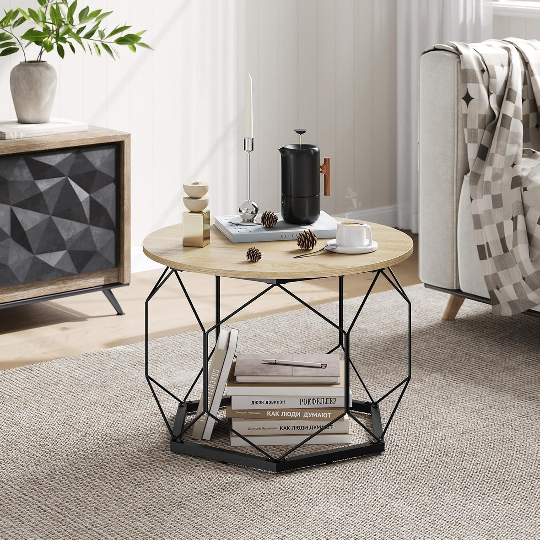 WOLTU Couchtisch rund, Wohnzimmertisch mit Stauraum, Beistelltisch Sofatisch Kaffeetisch, aus Metall