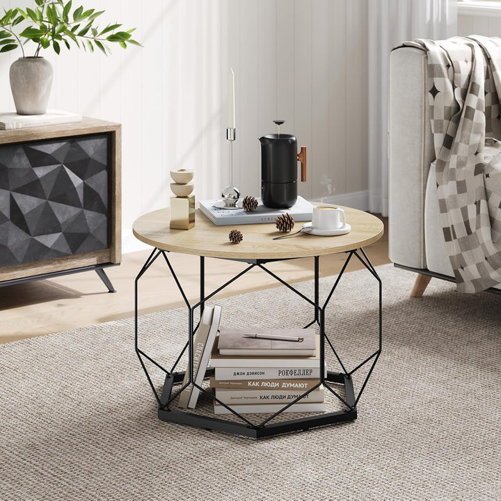 WOLTU Couchtisch rund, Wohnzimmertisch mit Stauraum, Beistelltisch Sofatisch Kaffeetisch, aus Metall