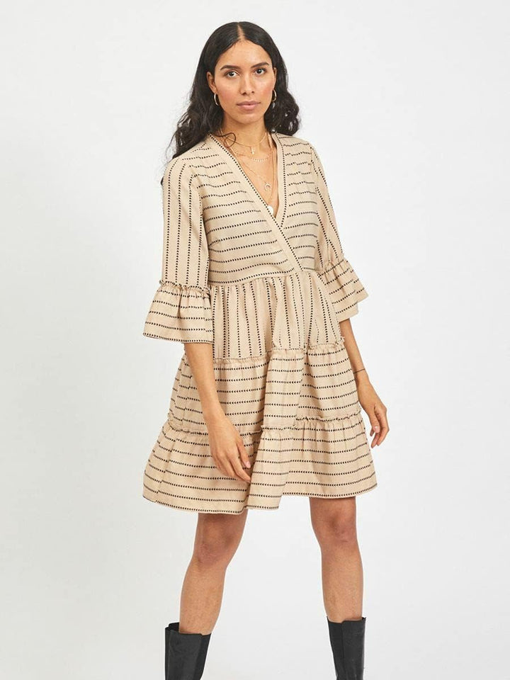 Vila Damen Kleid 34 Humus/Detail:w. Black, 34 Humus/Detail:w. Black