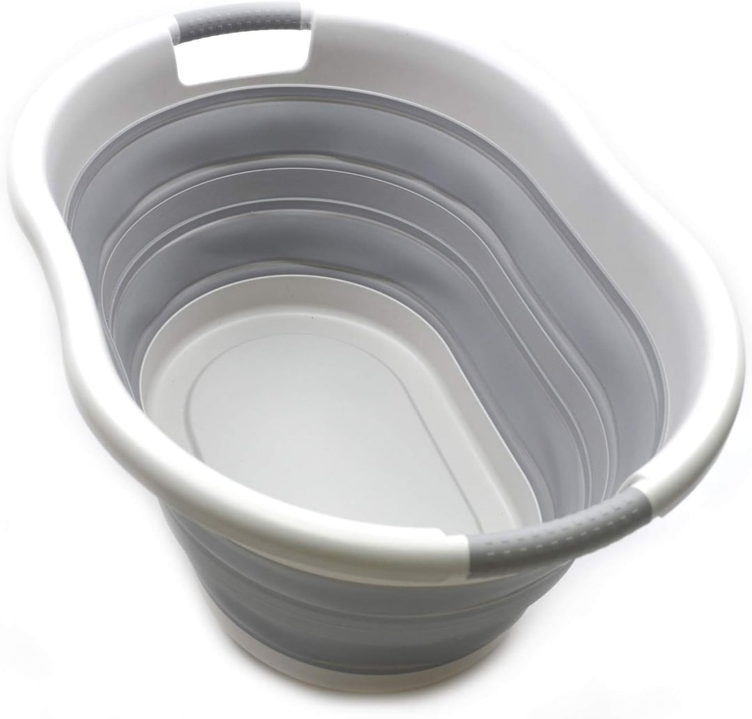 SAMMART 36L Collapsible Plastic Laundry Basket, Water Capacity 28L (Oval, Grau/Grau) Oval Grau/Grau,