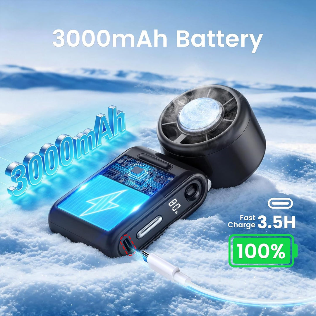 EasyAcc Turbo Handventilator, mit 16° Eiskühlfunktion 3000mAh Turboventilator, 12.100 RPM, 8h Laufze