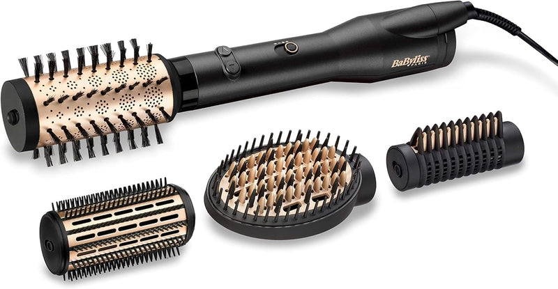 BaByliss Big Hair Luxe Rotierende Warmluftbürste, Föhnbürste mit 4 Aufsätzen zum Glätten, Bürsten un