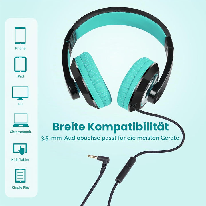 RockPapa Comfort+ Kinder Kopfhörer für Schule Jungen, Kopfhörer Kinder mit Kabel, Einstellbar, Lauts