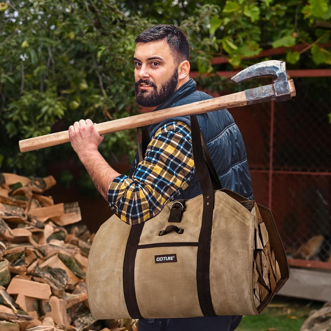 Goture Tragetasche für Holztragetasche aus gewachstem Canvas mit 1 Paar Handschuhen, wasserabweisend