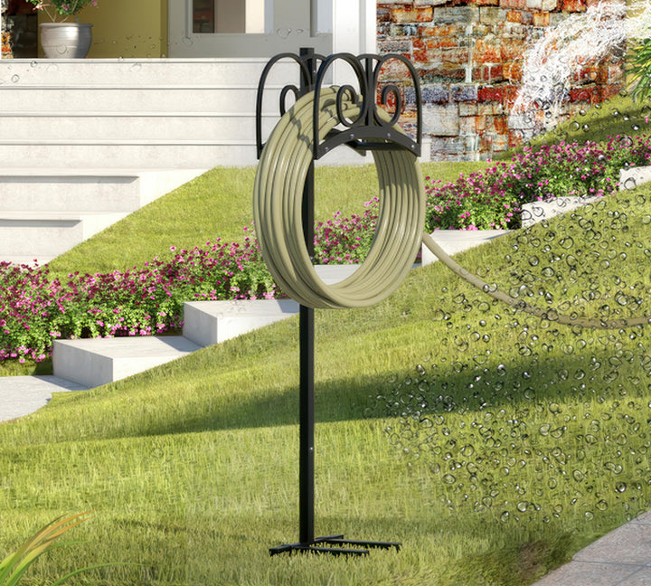 Verbesserter Gartenschlauchhalter mit 4 Spikes – Robuste Wasserschlauchtrommel aus Metall, Schlauch-