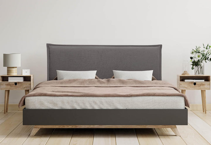 DHOME Kopfteil aus natürlichem Leinen einfarbig mit Paspelierung für Bett Schlafzimmer modernes Top