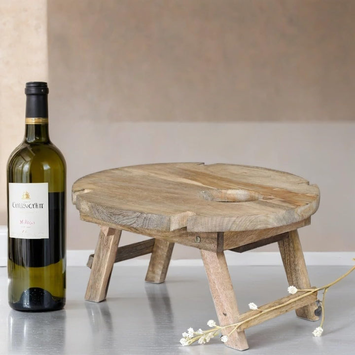 Marrakesch Picknick Klapptisch aus Holz Tablett Durchmesser 40 cm | Campingtisch Roman klappbar für