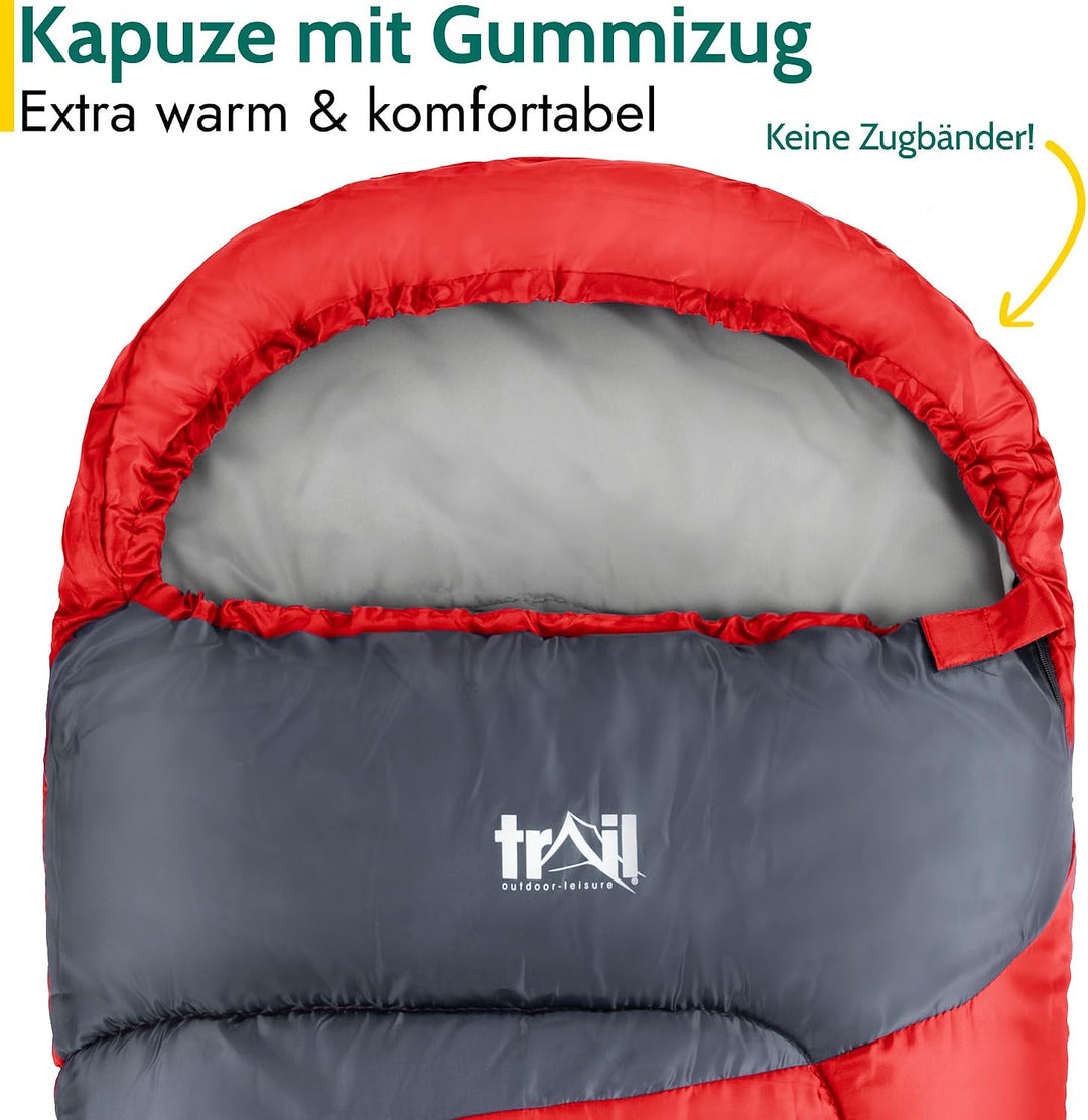 Trail Schlafsack Kinder Mumienschlafsack als Schlafsack 3 Jahreszeiten für Camping – 300gsm – für Ju