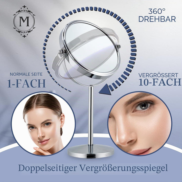 Mirrorvana Spiegel mit 10-facher Vergrösserung, runder Spiegel für Badezimmer, Tischspiegel für Make