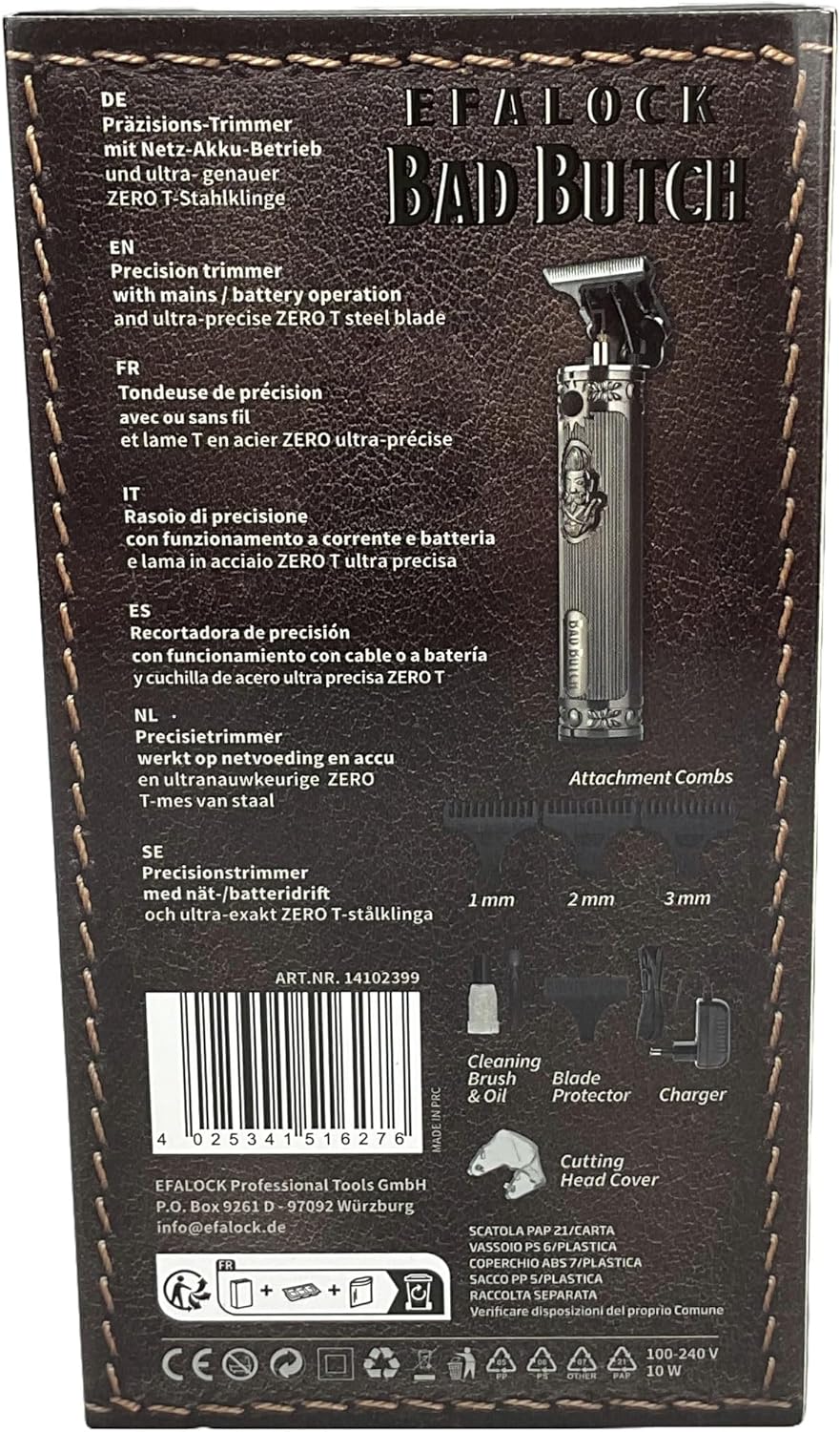 Efalock Profi-Haartrimmer Bad Butch Präzisions-Trimmer mit Netz-Akku-Betrieb
