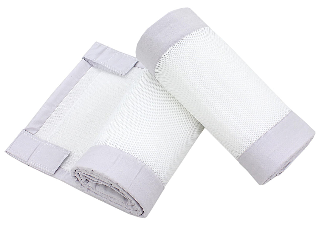 TupTam Gitterstäbe Schutz Netz Babybett Nestchen 3D Mesh 2er Pack, Farbe: Weiss/Grau, Grösse: ca. 12