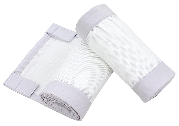 TupTam Gitterstäbe Schutz Netz Babybett Nestchen 3D Mesh 2er Pack, Farbe: Weiss/Grau, Grösse: ca. 12