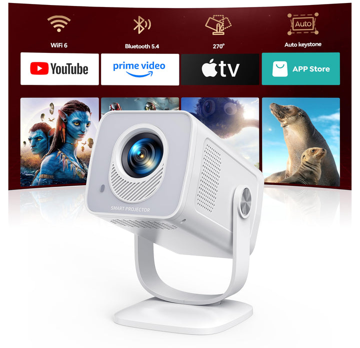 Mini Beamer 4K 1080P Unterstützt [Android 13 & 270° Drehbar] Smart Beamer Klein mit WiFi 6 Bluetooth