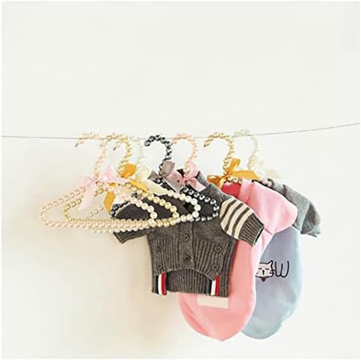 4 Stück Mini Kleiderbügel Perlen Kinderkleiderbügel mit Schleifeband Plastik Pearl Babykleiderbügel