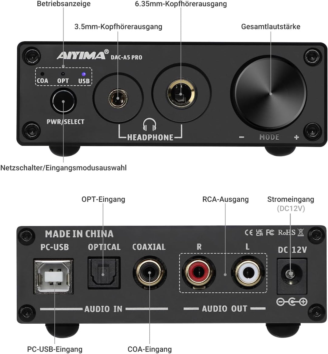 AIYIMA DAC A5 Pro Mini Kopfhörer Verstärker HiFi USB DAC Decoder Audio 24 Bit 192kHz Mini Stereo-Dec