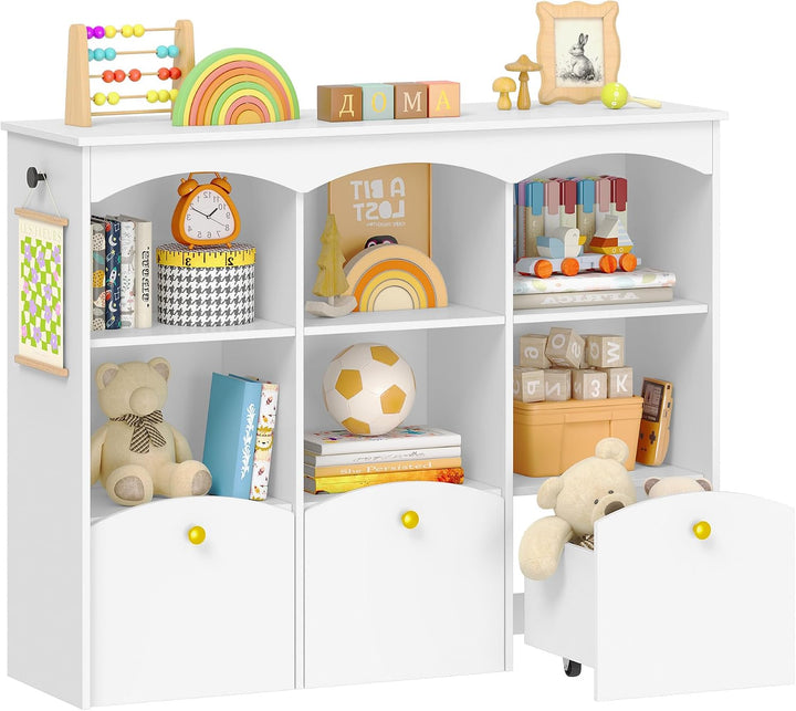 Hzuaneri Kinderregal 103 cm Breite, Kinderzimmer Möbel Weiss | Kinderregal mit 3 Rollboxen, 6 offene