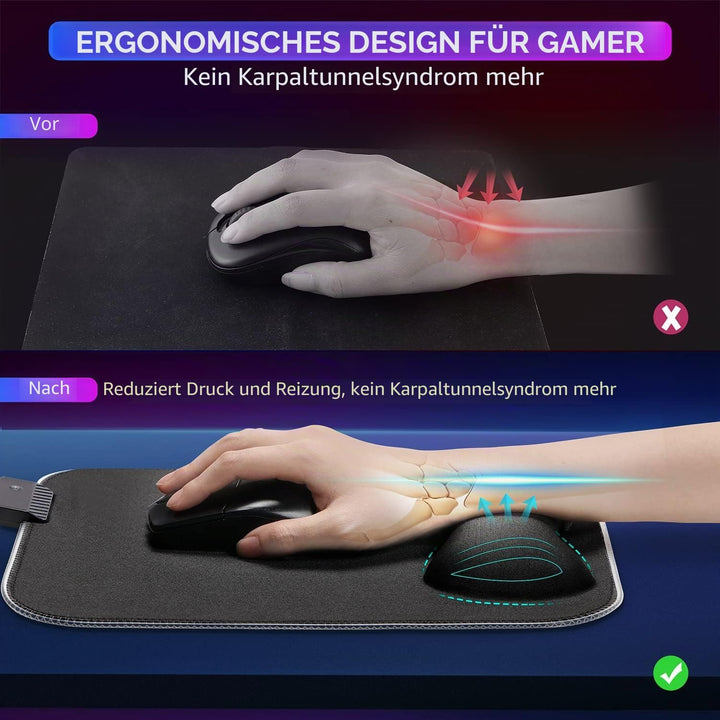 Gimars RGB Mauspad Gaming mit Handauflage, 305x254mm Grosses Gelkissen Mouspad mit 10 LED-Beleuchtun