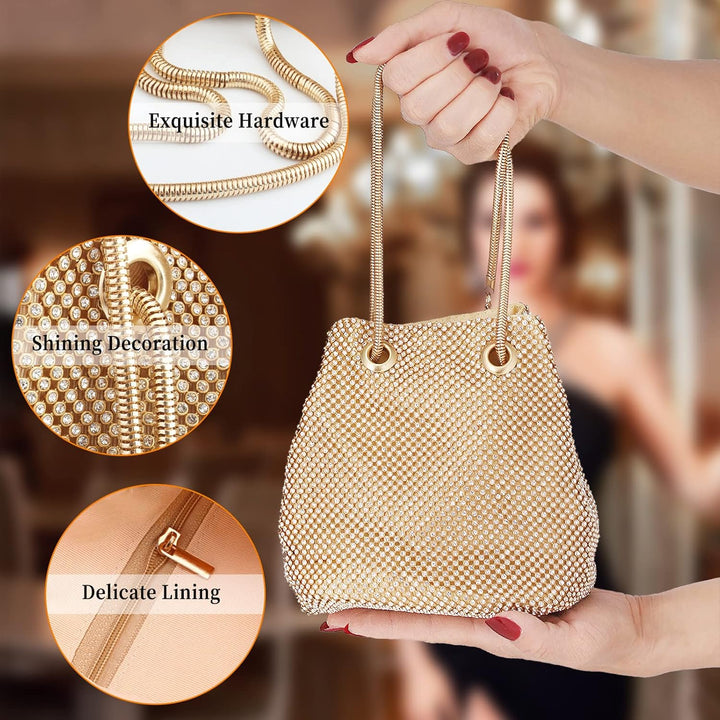 CORIOS Damen Abendtasche Shiny Strass Handtasche Strasssteine Bucket Bag Diamant Clutch Bag Glitzer