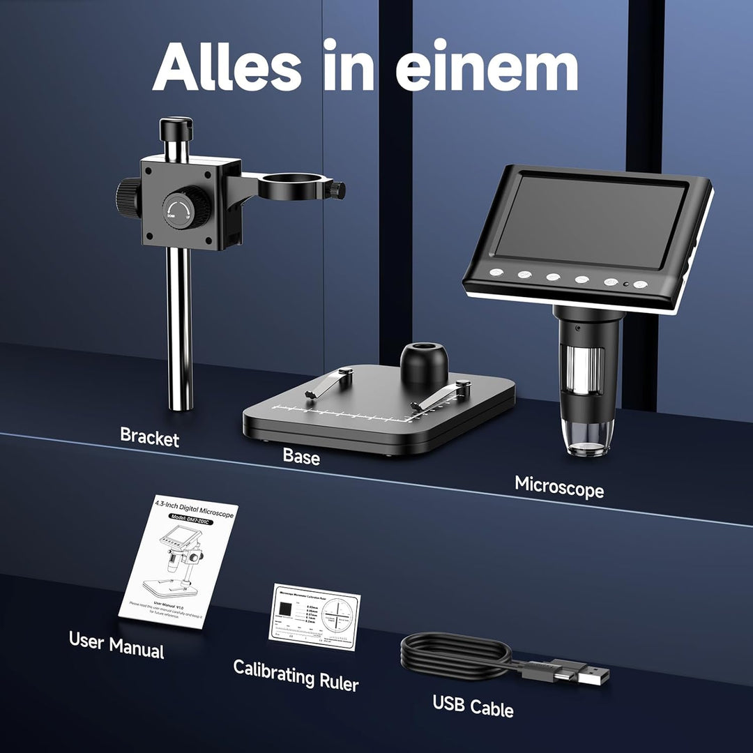 Leipan LPM7 4.3" Mikroskop, IPS Digital Mikroskop für Erwachsene, Münzlupe mit 8-LED-Lichtern, Windo