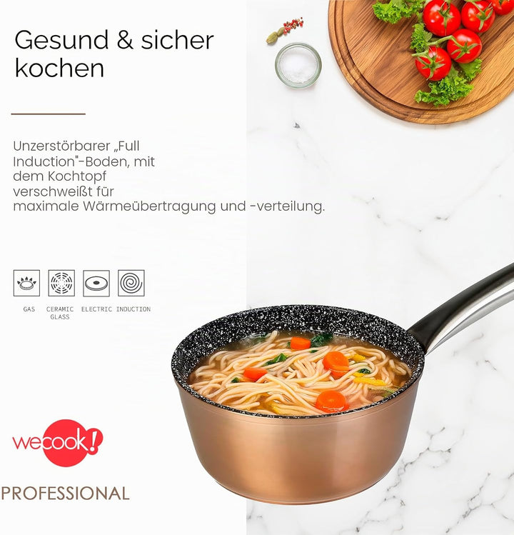 WECOOK! Professional Stielkasserolle Induktion 18 cm, Milchtopf, Ökologischer Antihaft-Stein ohne PF