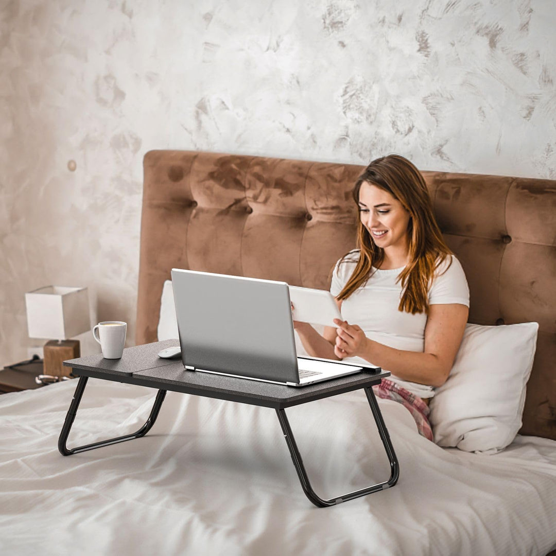 Laptoptisch ausklappbarer höhenverstellbarer in Schwarz - 60 x 35 x 24.5 cm - Lesetisch Frühstücksbr