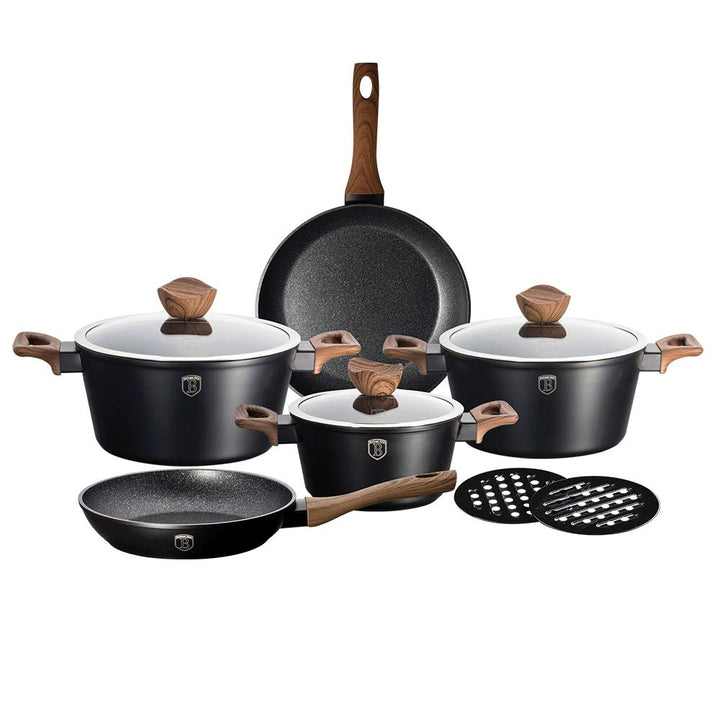 Kochtopf 10.TLG Set Topf Aluguss| Kochtopf Set Antihaft Beschichtung | Kochtopfset Mit 2 Pfannen | T