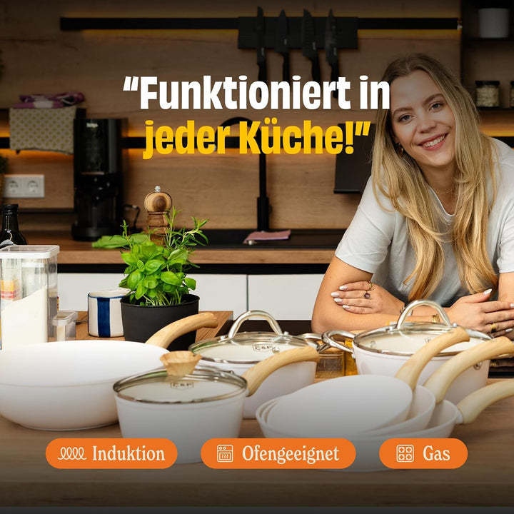 Cook & Pan - Go Ivory Topfset und Pfannenset, 7-teilig-Induktionsgeeignet-PFAS frei Keramik-Beschich