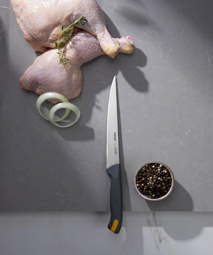 Pirge Gastro Profi Messerset mit Tasche 6 Stück - Griff mit Farbeinsatz - Profi Kochmesser Set - Ede