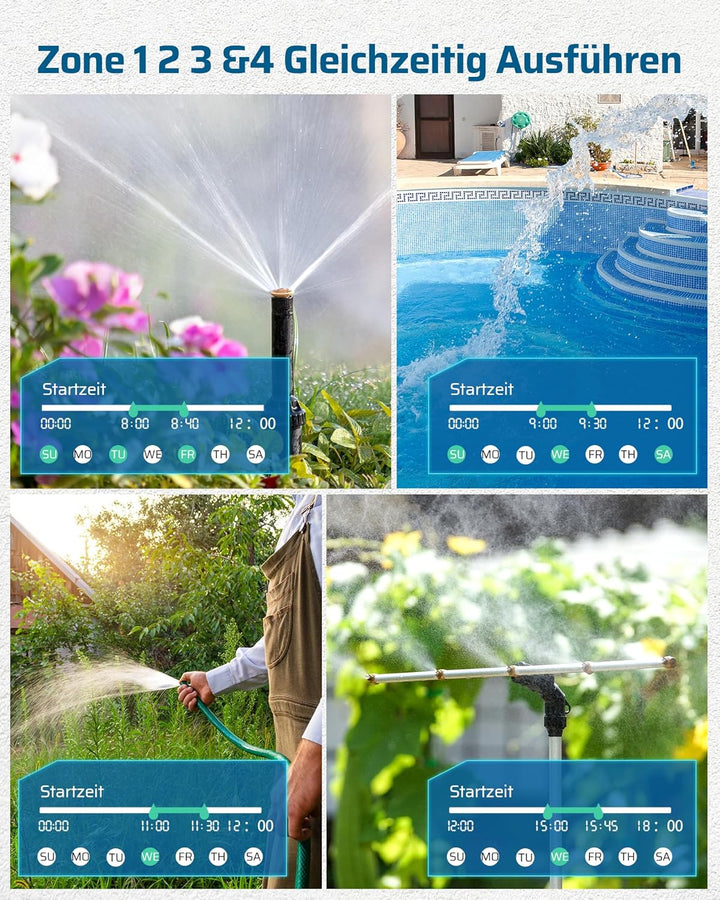 DEWENWILS Bewässerungscomputer 4 Ausgänge, 4 Bewässerungsprogramme für Jede Zone, Garten Bewässerung
