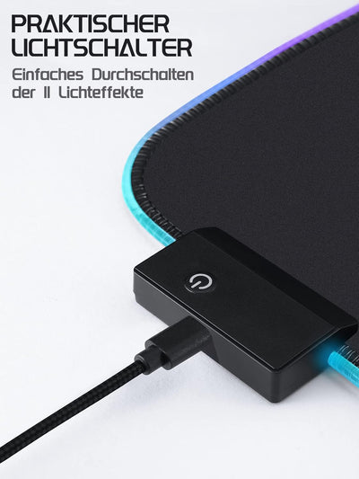 EASEMO Gaming Mauspad, RGB Mousepad, XXL gross (900 x 400 x 4 mm) mit 7 LED-Farben, 11 Beleuchtungsm