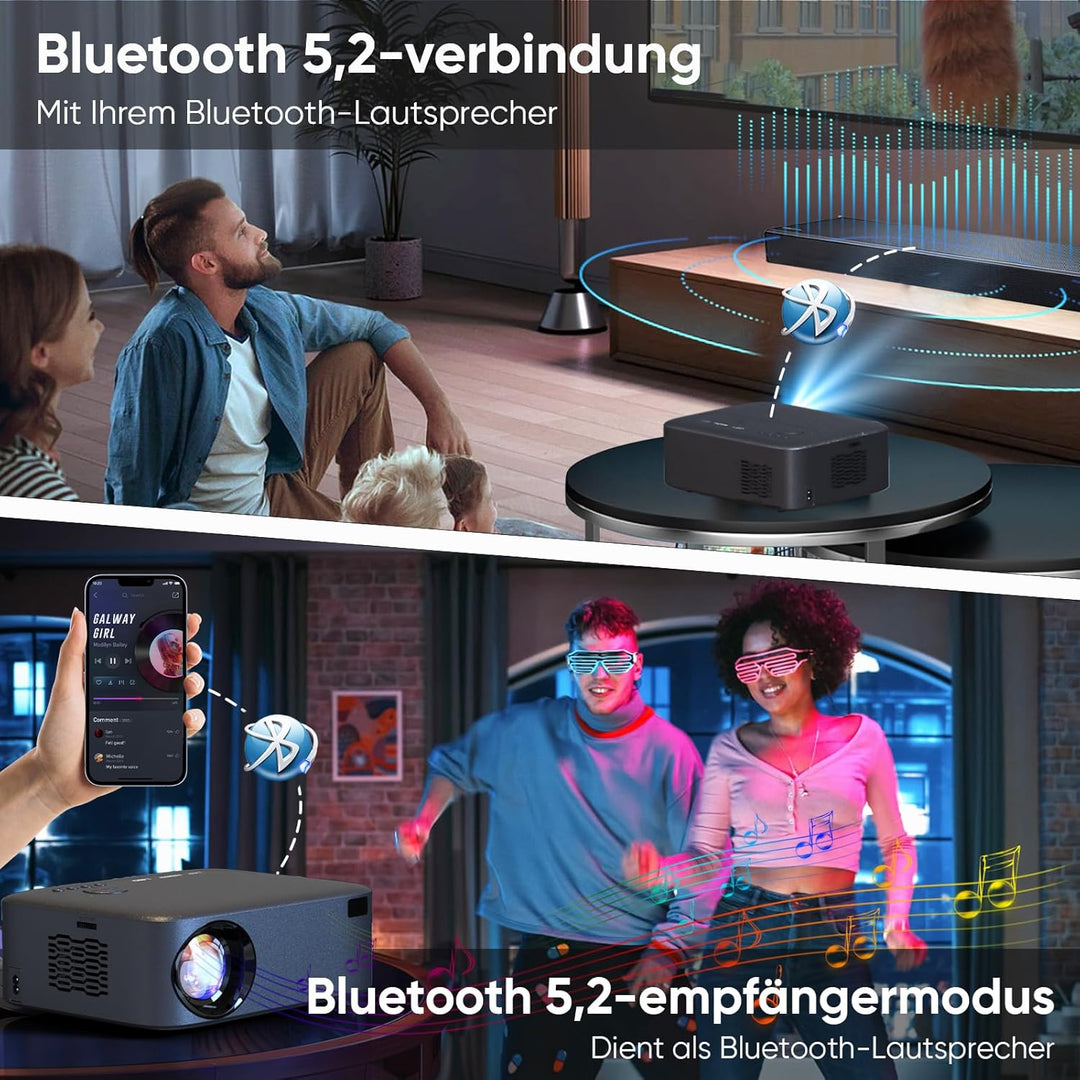 [Elektrischer Fokus/Trapezkorrektur/Zoom] Beamer, Beamer 4K Unterstützt 600ANSI WiFi6 Zwei-Wege Blue