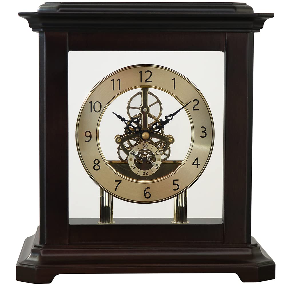 PRIM Design Tischuhr Elegant, Dunkles Holz/Elegant, Quarz-Schrittmotor, originelles Zifferblatt, lux