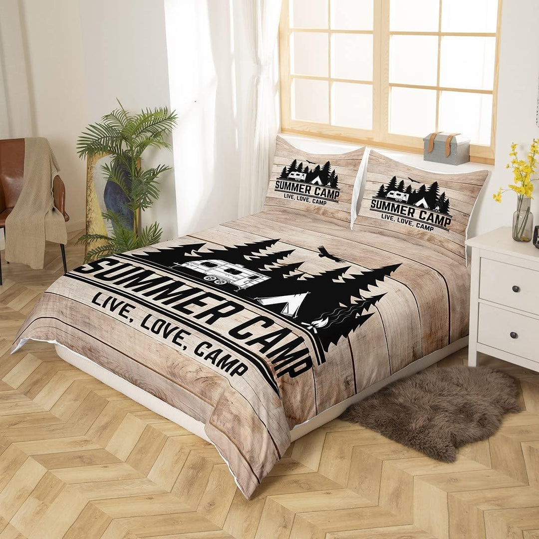 Homewish Camping-Bettwäsche 155 x 220 für Jungen, Kinder, Teenager, Camper-Bettwäsche, rustikaler Be