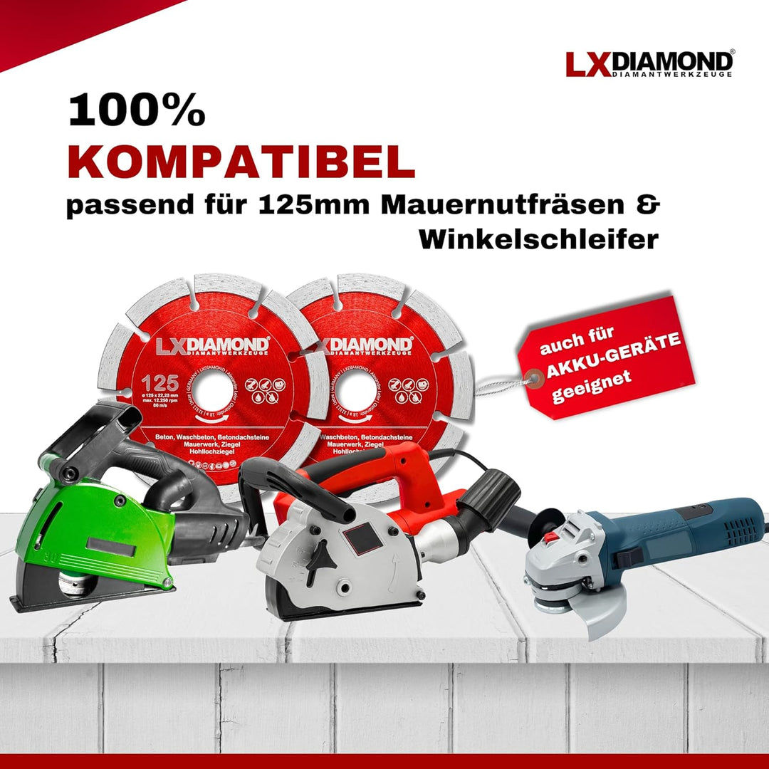 LXDIAMOND 2x Diamant-Trennscheibe 125mm x 22,23mm Beton Stein Ziegel Mauerwerk passend für Diamantfr