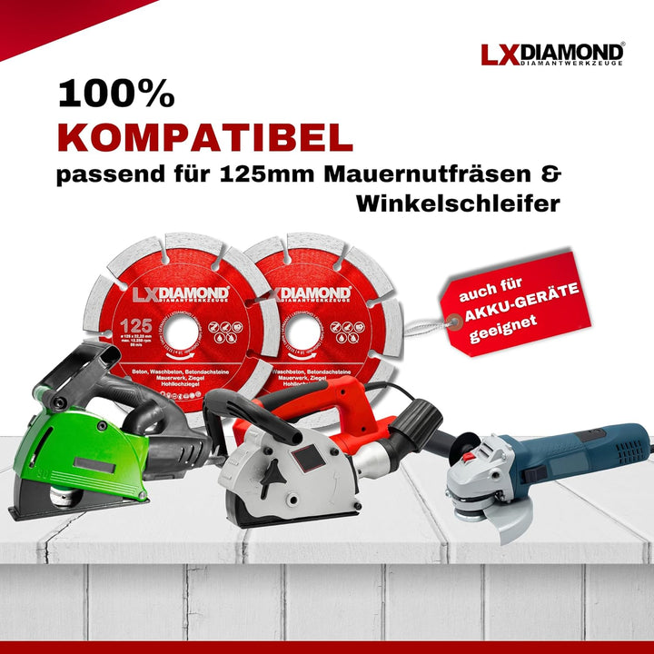 LXDIAMOND 2x Diamant-Trennscheibe 125mm x 22,23mm Beton Stein Ziegel Mauerwerk passend für Diamantfr