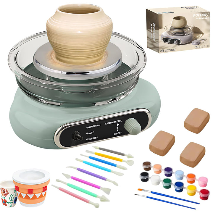 Mini-Töpferscheibe,200R/min Elektrisch Töpferscheiben,12cm Drehteller Tonmaschine mit 8 Stück Bildha