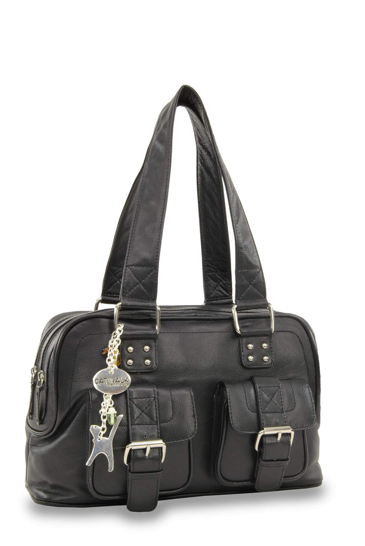 Catwalk Collection Handbags - Leder - Top Griff Handtasche - CAROLINE Schwarz, Schwarz