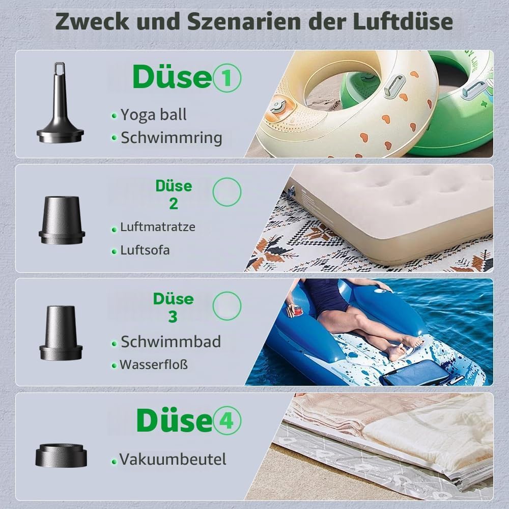 Elektrische Luftpumpe für aufblasbare Gegenstände, 3600 mAh, Luftmatratzenpumpe, wiederaufladbar, tr