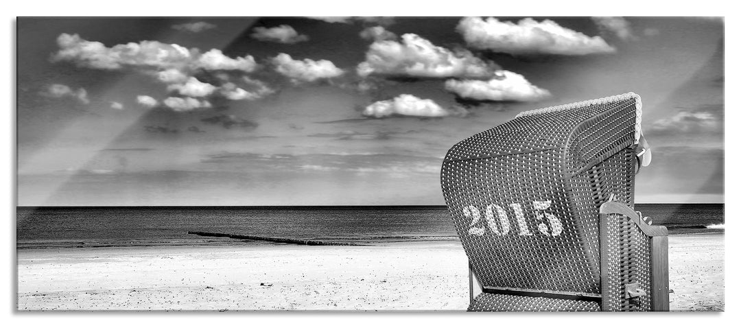 Glasbild Panorama | Wandbild aus Echtglas | Strandkorb an der Nordsee | 100x40 cm | inkl. Aufhängung