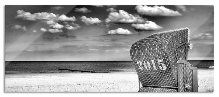 Glasbild Panorama | Wandbild aus Echtglas | Strandkorb an der Nordsee | 100x40 cm | inkl. Aufhängung