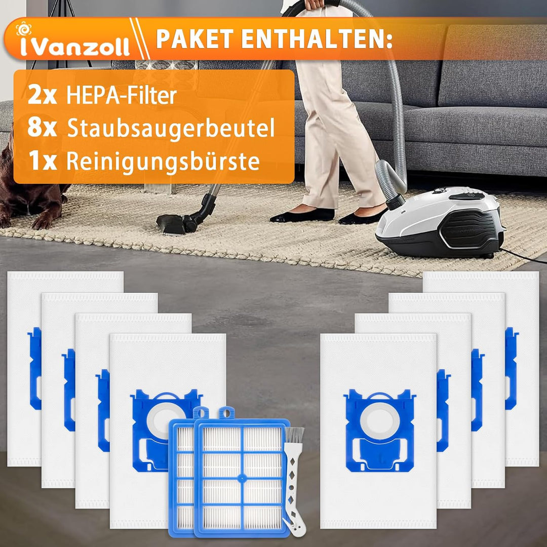 8 Stück für aeg vx9-2-öko beutel + 2 Stück Filters für AEG VX6 VX7 VX8 VX9 Bodenstaubsauger VX6-2 VX