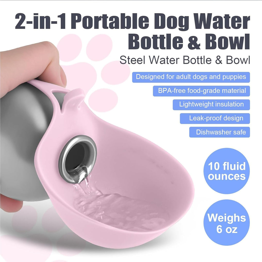 Trinkflasche Hunde für Unterwegs, Hundetrinkflasche für Unterwegs mit Silikonnapf, 285ML Edelstahl A