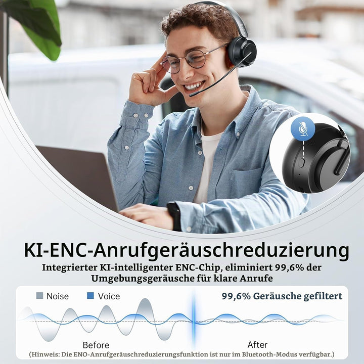 EKSA H35 Bluetooth Headset, Wireless Headset mit Mikrofon, [25 Stdn Spielzeit &amp; 169g Ultraleichtes]