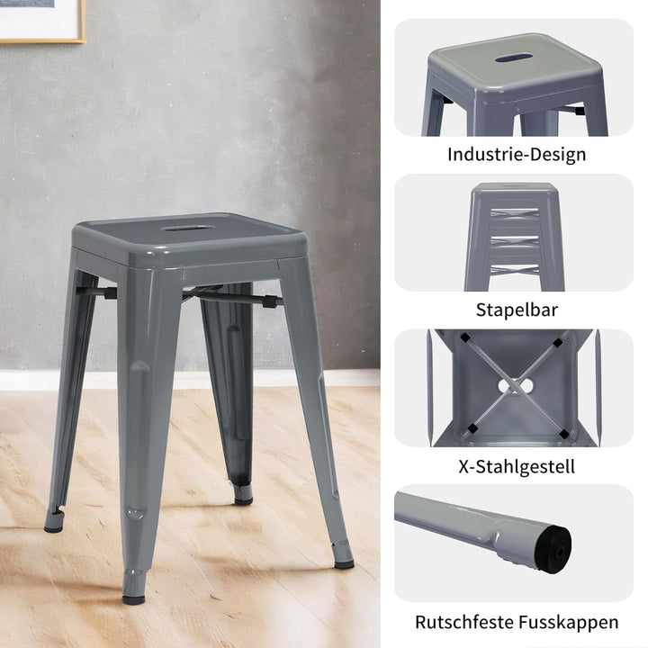 Duhome Metall Hocker niedriger Barhocker, Sitzhöhe 46cm Tresenhocker, Stapelbar Eisen Bistrohocker i