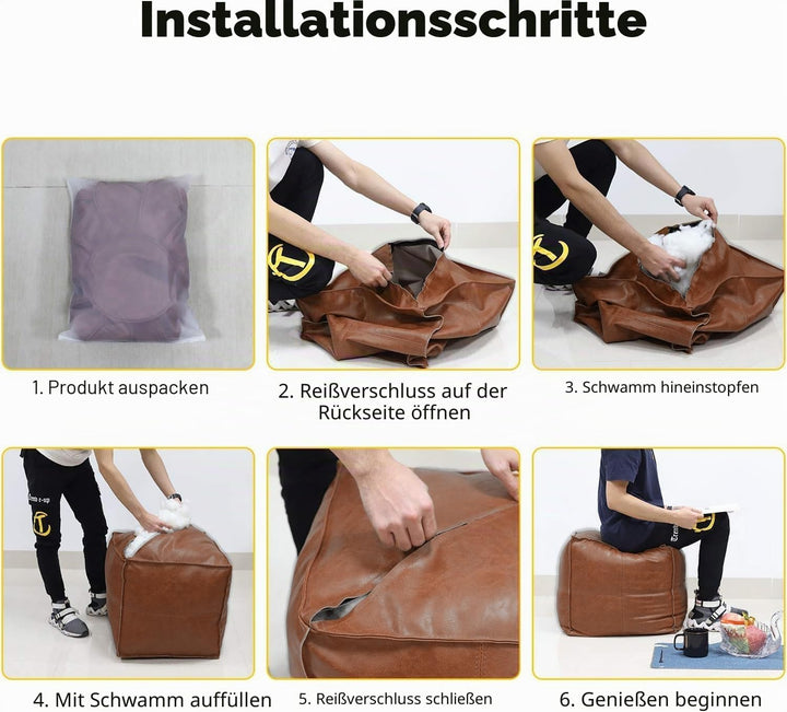MLUPODY Pouf Ungefüllter handgefertigter PU Kunstlederkissenbezug, Ottomane,Leder Pouf, Sitzsack Led