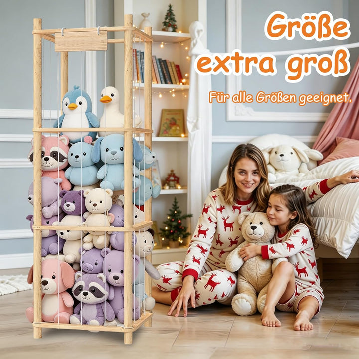 Holz Stofftier Aufbewahrung, Kuscheltier Aufbewahrung, Raumsparende Plüschtier Spielzeug Organizer f