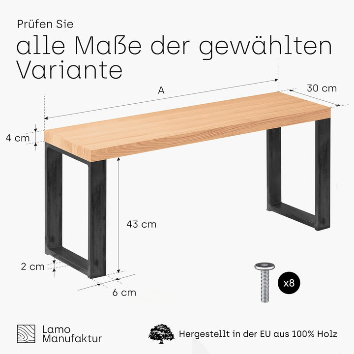 LAMO Manufaktur Hocker Beistelltisch Sitzbank 30x40x47 cm, Möbelfüsse Simple Rohstahl mit Klarlack/N